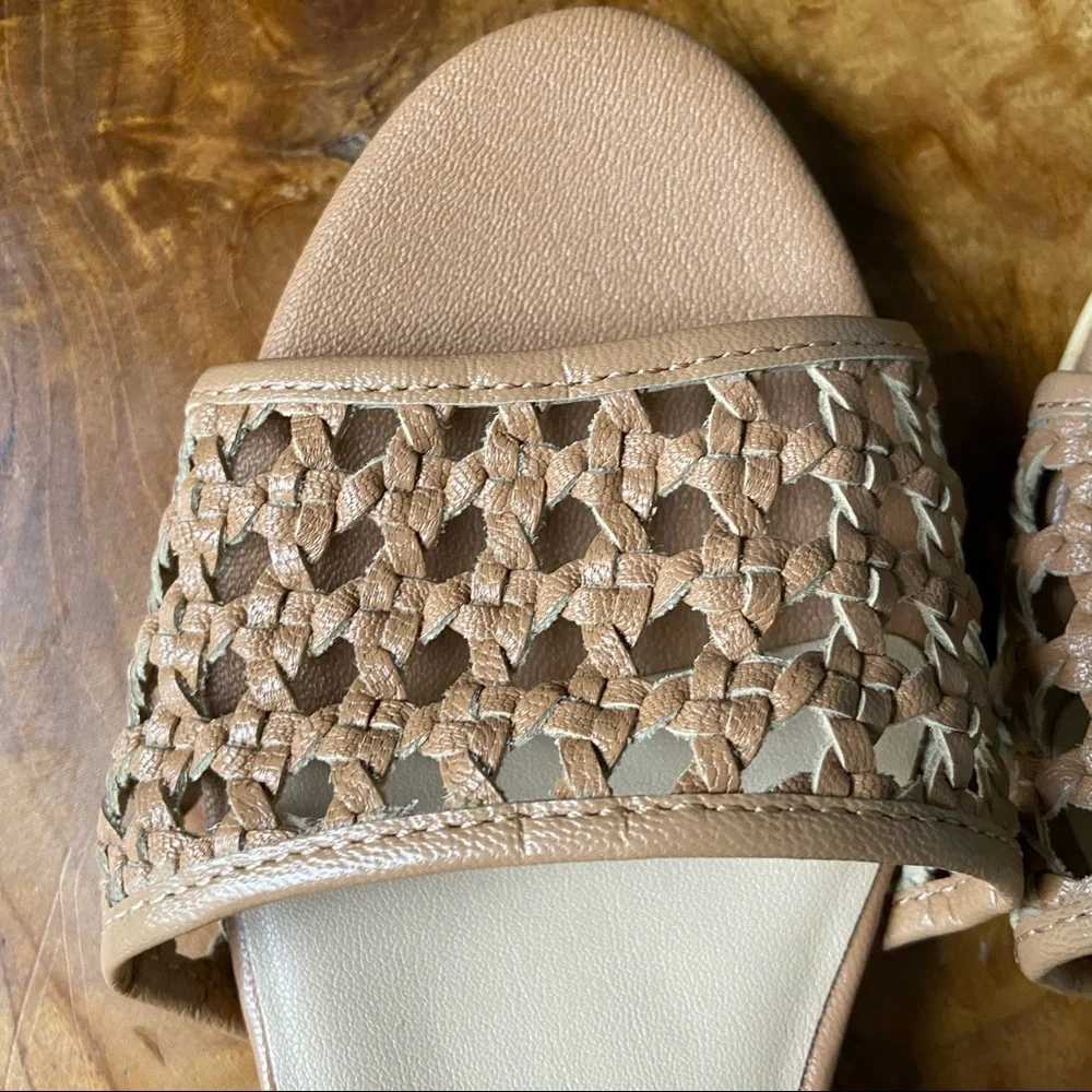 LOFT Tan Woven Ankle-Strap Block Heel Sandals - Picture 3 of 9